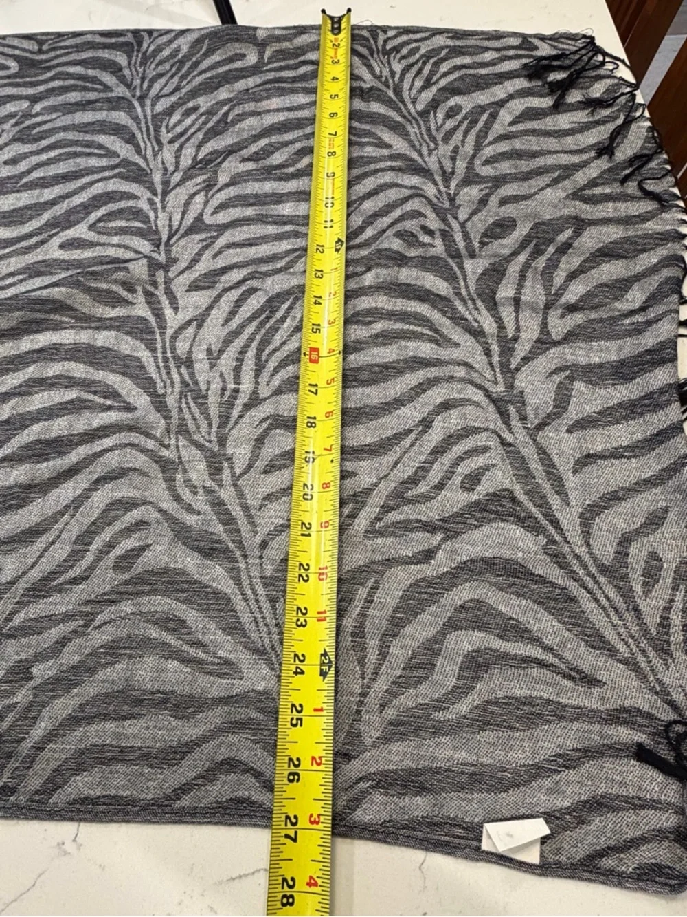 Zebra Print Fringe Scarf - Gray and Black
